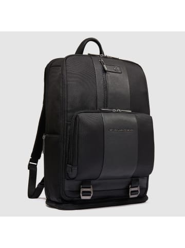 Piquadro Overnight computer backpack in recycled fabric in nero