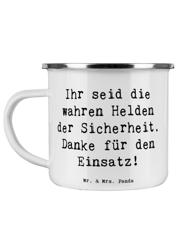 Mr. & Mrs. Panda Camping Emaille Tasse Spruch Sicherheitsdienst ... in Weiß