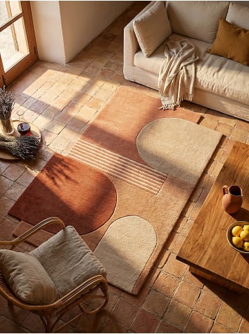 KADIMA DESIGN Wollteppich Kurzflor HALLEIN Abstrakt Geometrisch Handgetuftet in Terrakotta