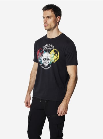 KOROSHI Crew cotton print-emb washed t-shirt in blau