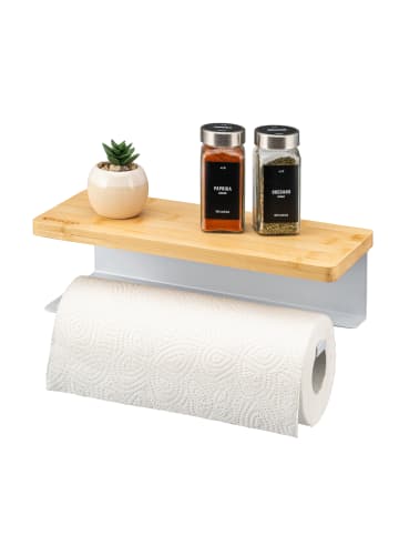 eluno Küchenrollenhalter mit Bambusablage ca. 32 x 9,5 x 13 cm (B/H/T)