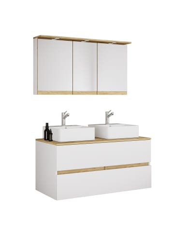 VCM 4 tlg. Badmöbel-Set mit Waschbecken Cosila-A 111cm in Weiß / Honig-Eiche