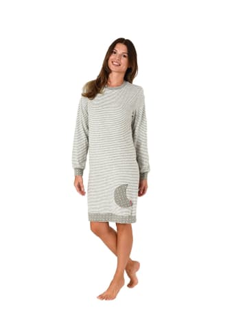 NORMANN Frottee Nachthemd langarm Bündchen Tupfen Optik in Ringel grau