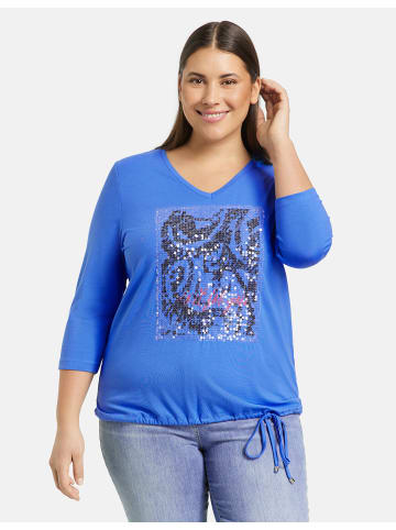 SAMOON T-Shirt 3/4 Arm Rundhals in Magic Blue gemustert