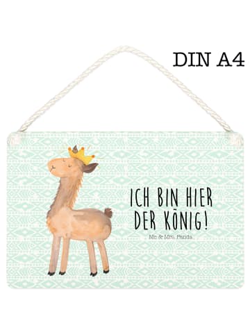 Mr. & Mrs. Panda Wandbild Holz Lama König mit Spruch in Aztekenblau