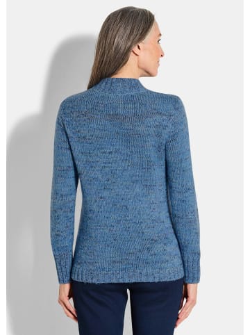 GOLDNER Kurzgröße:  Strickpullover Hüftlanger Langarm Pullover, Zopfstrick in blau / gemustert