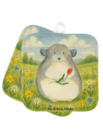 Mr. & Mrs. Panda Topflappen Chinchilla Blume Design ohne Spruch in Weiß