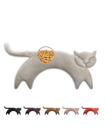 Leschi Wärmekissen 100 % Bio-Baumwolle, Körnerkissen "Katze Clara" in grau