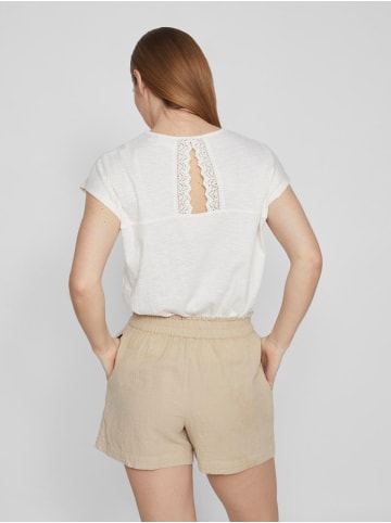 Vila Legere Shirt Bluse mit Spitzen Details V-Ausschnitt in Weiß