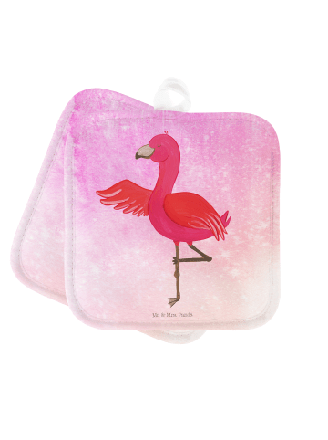 Mr. & Mrs. Panda Topfuntersetzer Flamingo Yoga ohne Spruch in Aquarell Pink