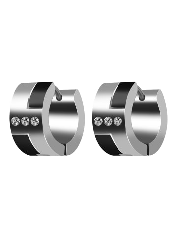 Adeliás Damen Ohrringe – Klappcreole aus Edelstahl mit Strass Steinchen in silber