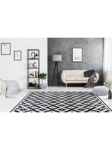 Flachgewebe Teppich Sebastian 225 in Schwarz Weiß
