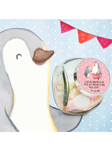Mr. & Mrs. Panda Bonbonglas Pinguin mit Kind mit Spruch in Rot Pastell