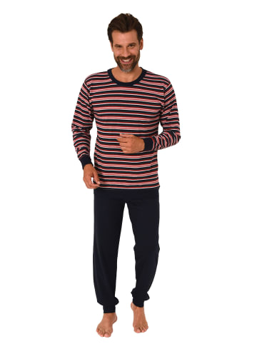 NORMANN langarm Schlafanzug Bündchen Pyjama Streifen - 83094 in marine