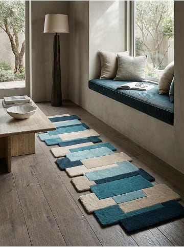 KADIMA DESIGN Wollteppich Kurzflor HALLEIN Geometrisch Abstrakt Naturfaser in Türkis