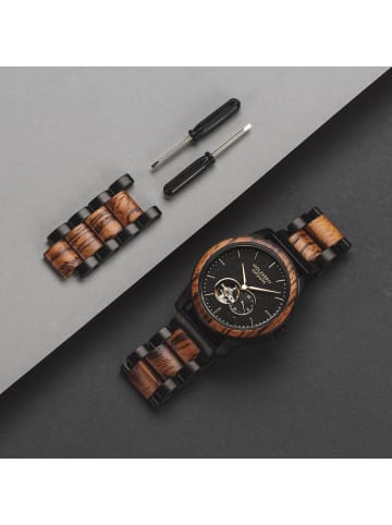 Holzkern Herrenuhr Automatik San Francisco Zebrano/Ahorn Schwarz