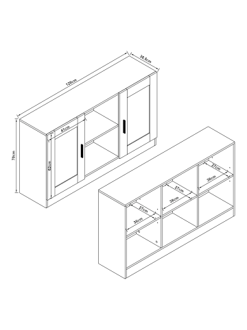 en.casa Sideboard Spøttrup in Braun (B)120cm (T)30.5cm (H)70cm