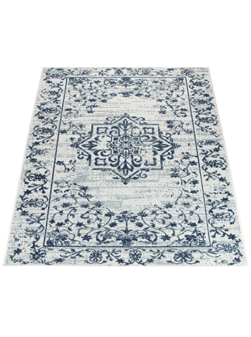 KADIMA DESIGN Outdoor Teppich Medaillon-Vintage Balkon, Terrasse in Dunkelblau