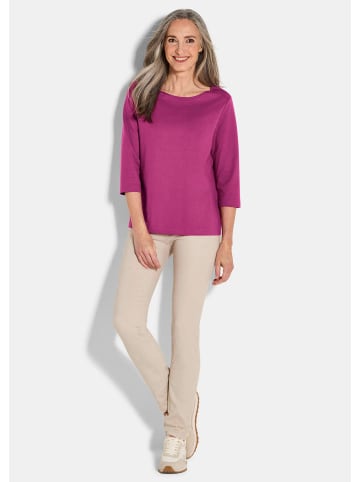 GOLDNER Kurzgröße:  Langarmshirt Basic Shirt mit U-Boot-Ausschnitt in beere