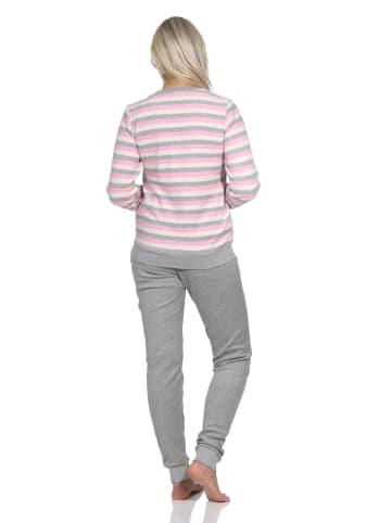 NORMANN Frottee Schlafanzug langarm Bündchen Streifen - 82813 in rosa