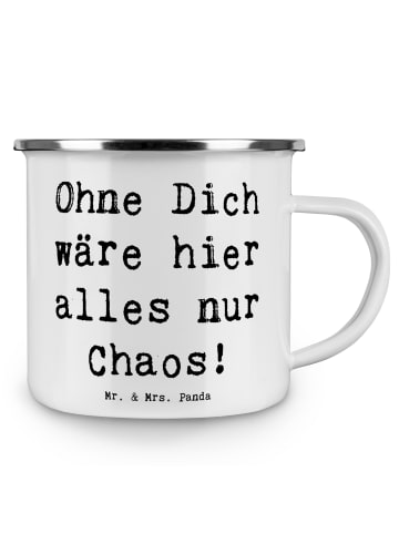 Mr. & Mrs. Panda Emaille Tasse Spruch Reinigungskraft Held mit S... in Weiß