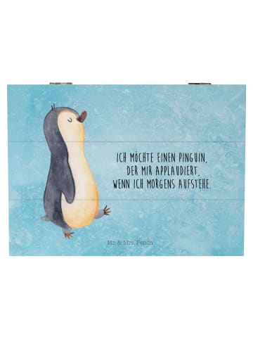 Mr. & Mrs. Panda Aufbewahrungsbox Pinguin mHerzieren mit Spruch in Eisblau