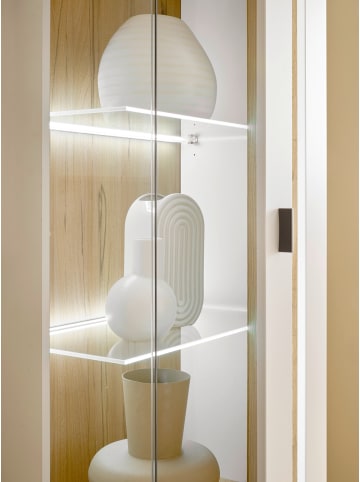 Furn.Design Vitrine weiß matt, Eiche 55  cm, Vitrinenschrank inklusive Frontbeleuchtung
