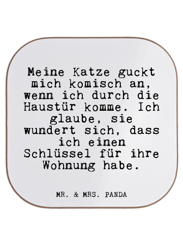 Mr. & Mrs. Panda Untersetzer Meine Katze guckt mich... mit Spruch in Weiß