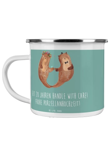 Mr. & Mrs. Panda Camping Emaille Tasse 20. Hochzeitstag Porzella... in Meeresbrise