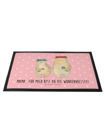 Mr. & Mrs. Panda Fußabtreter Bären mit Blumenkranz mit Spruch in Rot Pastell