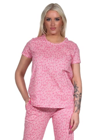 NORMANN kurzarm Schlafanzug Oberteil Pyjama Shirt Mix & Match Herz Tupfen in rosa