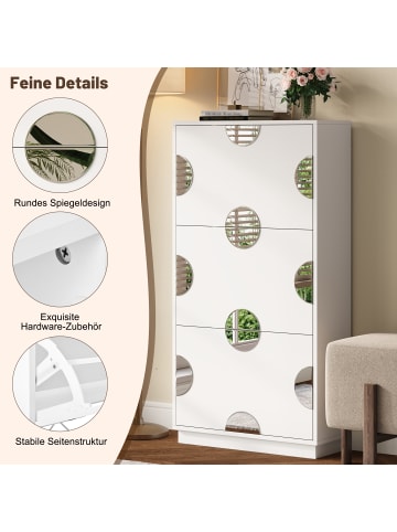 ABRIHOME Schrank in Weiß mit 3 Klappen rundem Spiegel und großem Stauraum