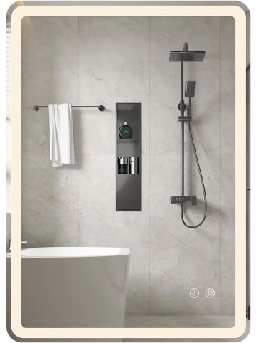 COSTWAY Badspiegel mit LED Beleuchtung 70 x 50 cm in Silber