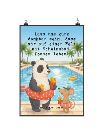 Mr. & Mrs. Panda Poster Panda Schwimmbad Pommes Design mit Spruch in Weiß