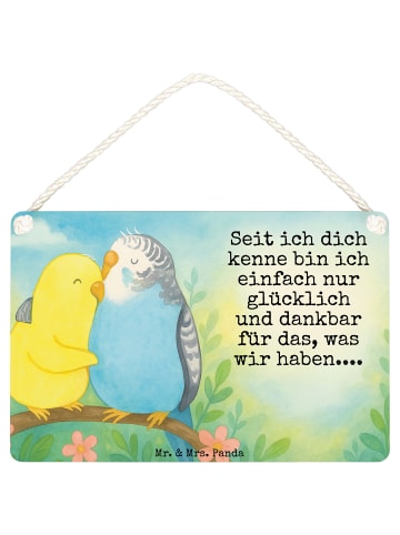 Mr. & Mrs. Panda Deko Schild Wellensittich Liebe Design mit Spruch in Weiß