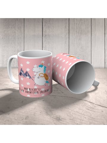 Mr. & Mrs. Panda Kindertasse Einhorn Bergsteiger mit Spruch in Rot Pastell