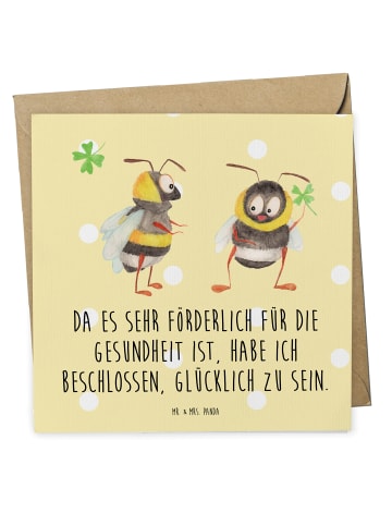 Mr. & Mrs. Panda Grußkarte Hummeln Kleeblatt mit Spruch in Gelb Pastell
