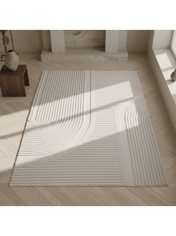 KADIMA DESIGN Teppich Kurzflor Boho Design Microfaser Baumwolle Schlafzimmer in Creme
