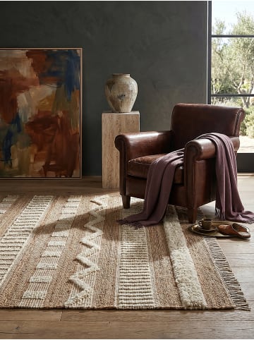 KADIMA DESIGN Jute-Teppich Handgewebt WHARFE Streifen Geometrisch 35% Wolle in Braun-Beige