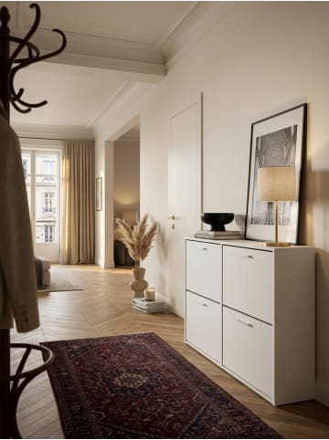 KADIMA DESIGN Schuhschrank NIDDA aus Holz, zeitloses Design, große Ablagefläche in Weiß