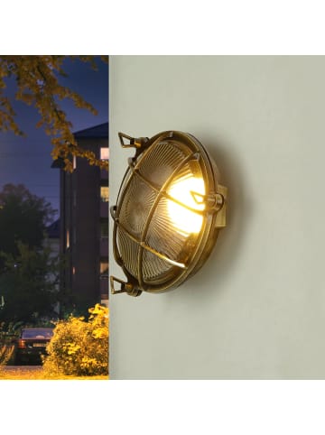 Licht-Erlebnisse Außen Wandlampe Ø 21 x (H)21 cm in Messing Antik
