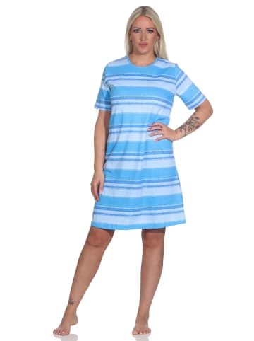 NORMANN kurzarm Nachthemd frohen Streifen Look - 79333 in blau