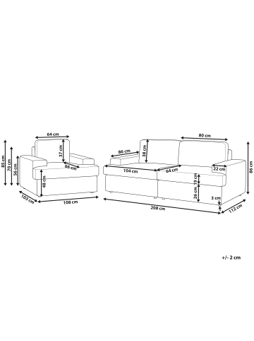 Beliani 2-tlg Sitzgruppe ALLA in Grau
