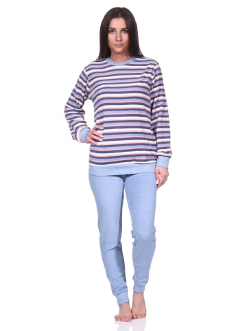 NORMANN Frottee Schlafanzug lang Pyjama Bündchen Streifen - 76536 in hellblau