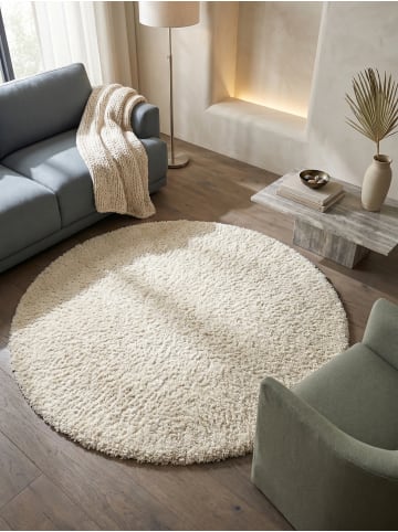 KADIMA DESIGN Teppich Hochflor Shaggy Waschbar Einfarbig RHEIN Strapazierfähig in Creme