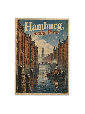 Mr. & Mrs. Panda Postkarte Speicherstadt vintage Design mit Spruch in Weiß
