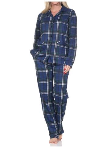NORMANN Schlafanzug Pyjama langarm durchknöpfbar Jersey in marine