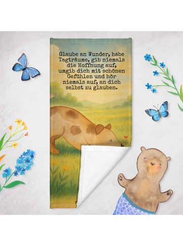 Mr. & Mrs. Panda Kinderhandtuch Hund Marienkäfer Design mit Spruch in Grau Pastell