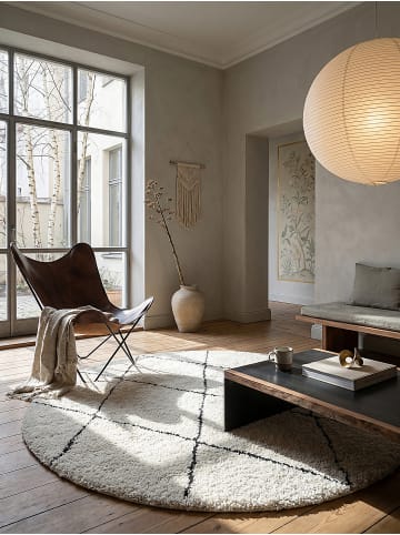 KADIMA DESIGN Rundteppich Berber weich wohnlich Wohnzimmer Schlafzimmer in Schwarz