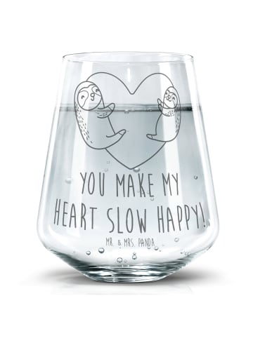 Mr. & Mrs. Panda Gravur Glas Faultiere Herz mit Spruch in Transparent